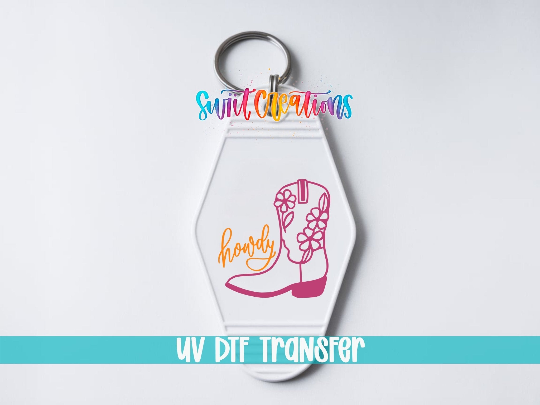 Howdy Floral Cowboy Boot Motel Keychain UV DTF Transfer | Western Cowgirl Decal | MK2058 - Swiit Creations
