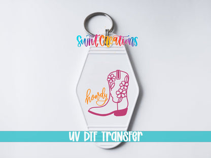 Howdy Floral Cowboy Boot Motel Keychain UV DTF Transfer | Western Cowgirl Decal | MK2058 - Swiit Creations