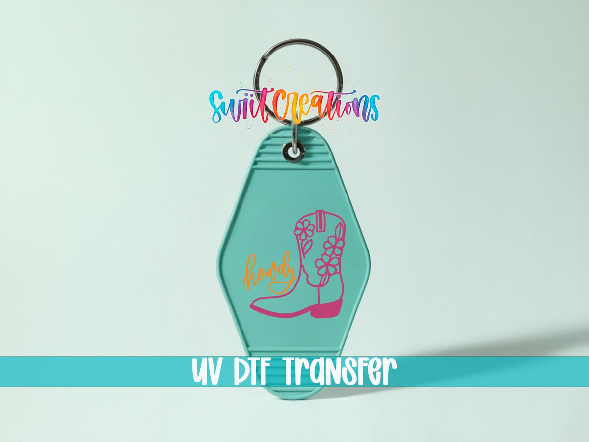 Howdy Floral Cowboy Boot Motel Keychain UV DTF Transfer | Western Cowgirl Decal | MK2058 - Swiit Creations