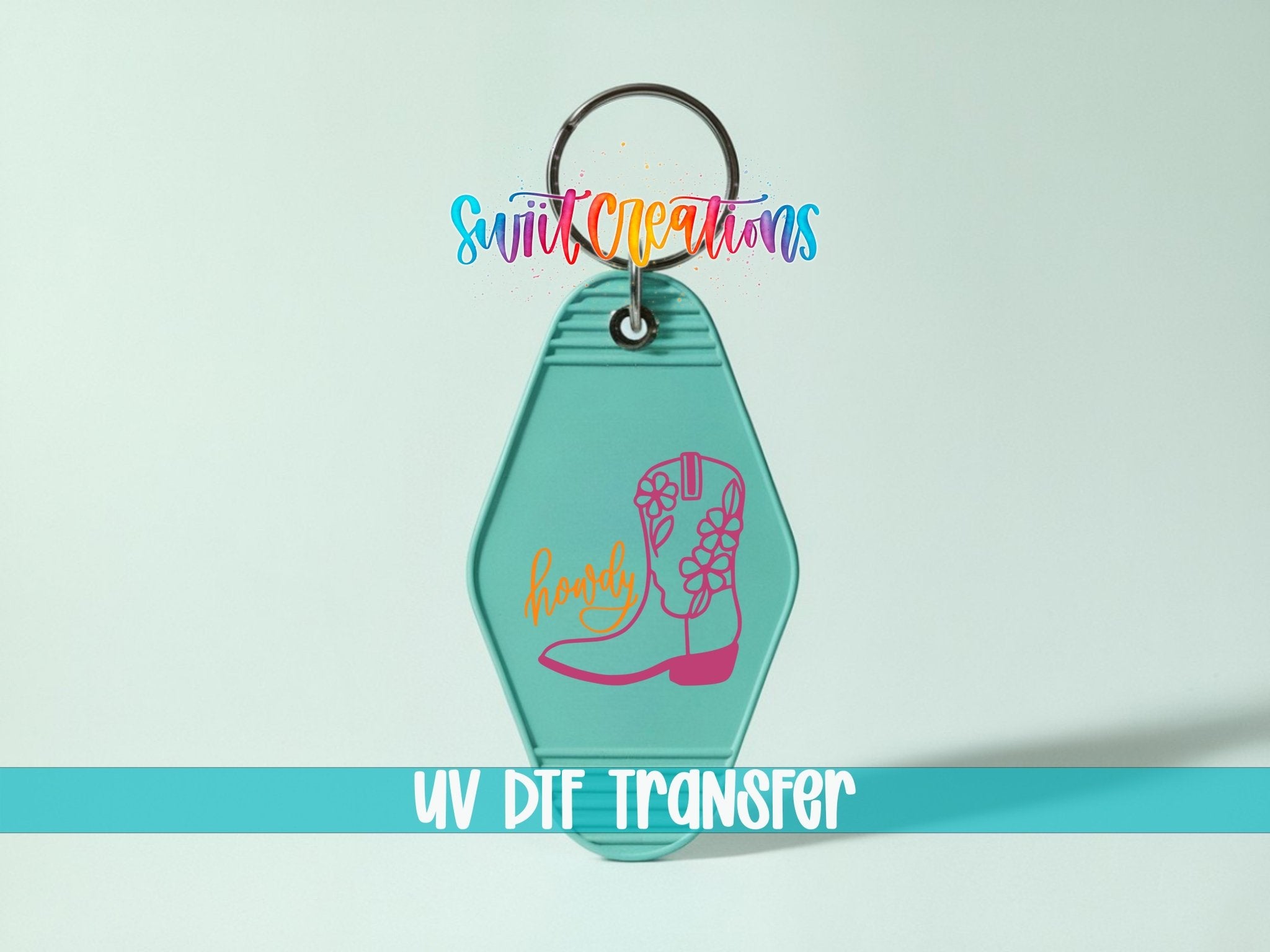 Howdy Floral Cowboy Boot Motel Keychain UV DTF Transfer | Western Cowgirl Decal | MK2058 - Swiit Creations