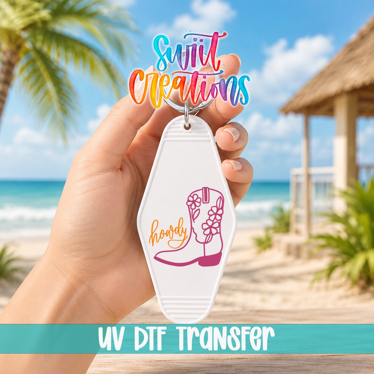 Howdy Floral Cowboy Boot Motel Keychain UV DTF Transfer | Western Cowgirl Decal | MK2058 - Swiit Creations