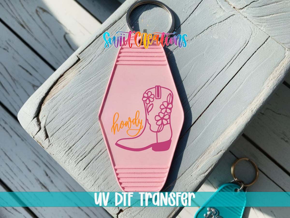 Howdy Floral Cowboy Boot Motel Keychain UV DTF Transfer | Western Cowgirl Decal | MK2058 - Swiit Creations