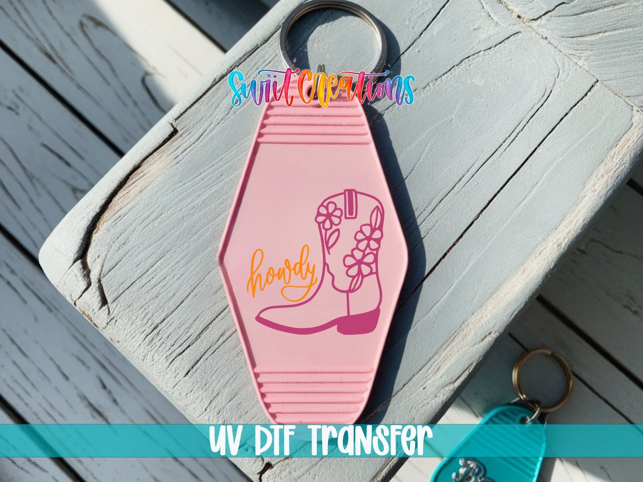 Howdy Floral Cowboy Boot Motel Keychain UV DTF Transfer | Western Cowgirl Decal | MK2058 - Swiit Creations