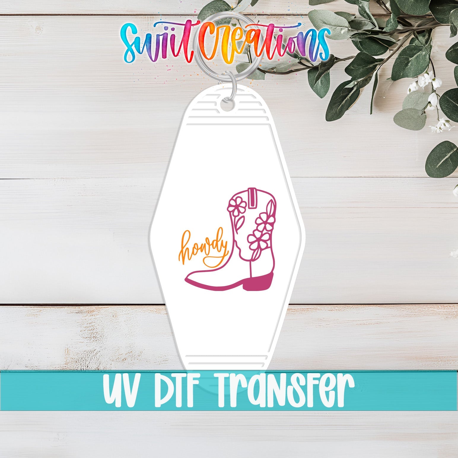 Howdy Floral Cowboy Boot Motel Keychain UV DTF Transfer | Western Cowgirl Decal | MK2058 - Swiit Creations