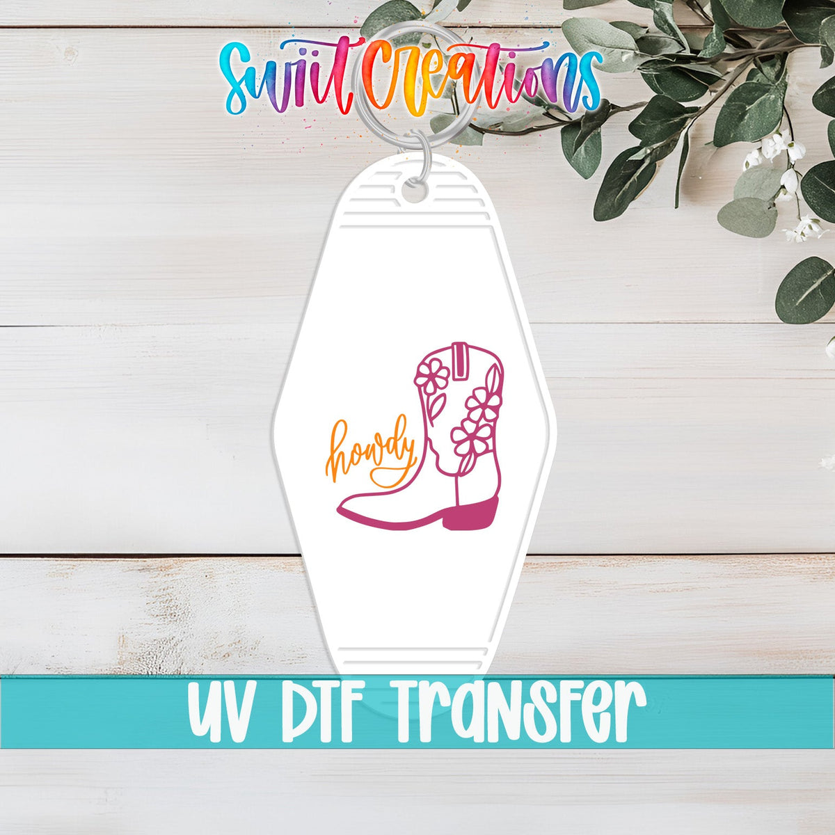 Howdy Floral Cowboy Boot Motel Keychain UV DTF Transfer | Western Cowgirl Decal | MK2058 - Swiit Creations