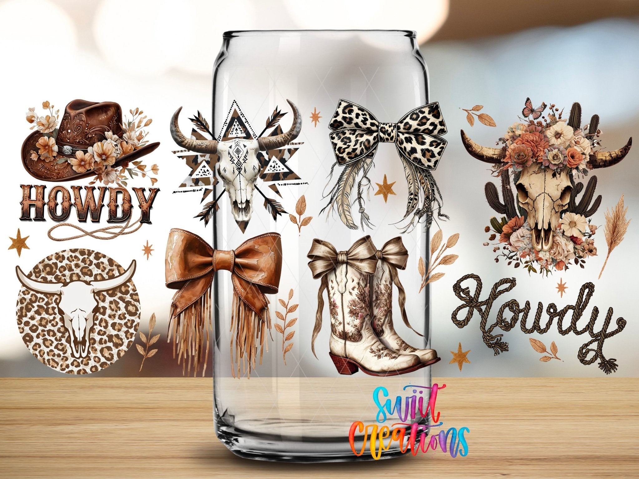 Howdy Western UV DTF Transfer Tumbler Wrap | Cow Skull Boots Leopard Bow Cowgirl | DTF288 - Swiit Creations