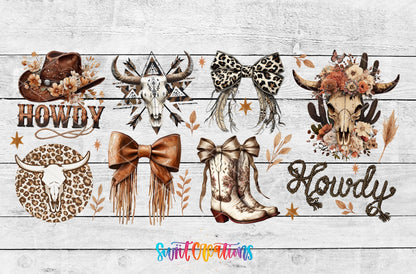 Howdy Western UV DTF Transfer Tumbler Wrap | Cow Skull Boots Leopard Bow Cowgirl | DTF288 - Swiit Creations