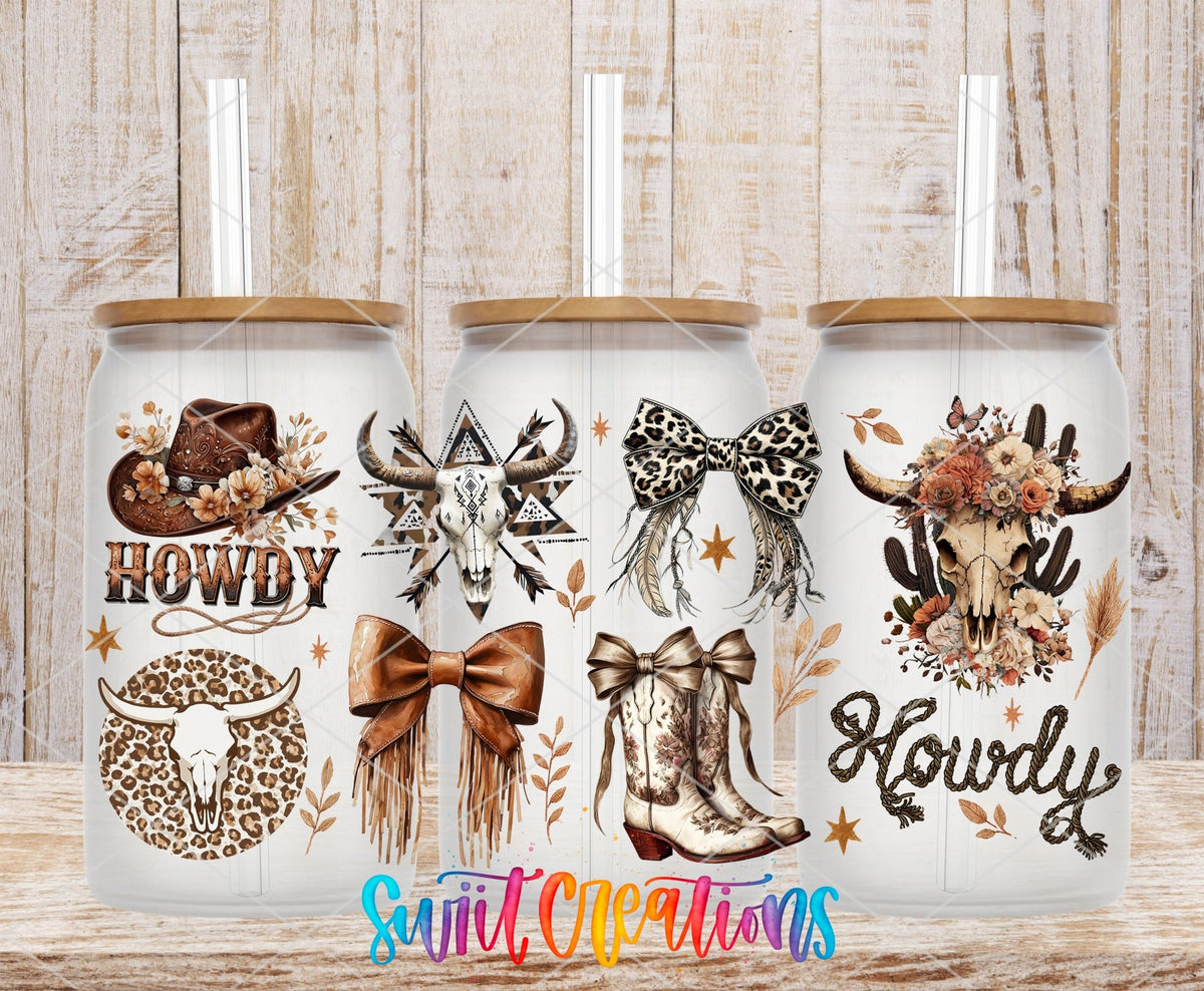 Howdy Western UV DTF Transfer Tumbler Wrap | Cow Skull Boots Leopard Bow Cowgirl | DTF288 - Swiit Creations