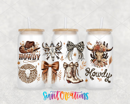 Howdy Western UV DTF Transfer Tumbler Wrap | Cow Skull Boots Leopard Bow Cowgirl | DTF288 - Swiit Creations