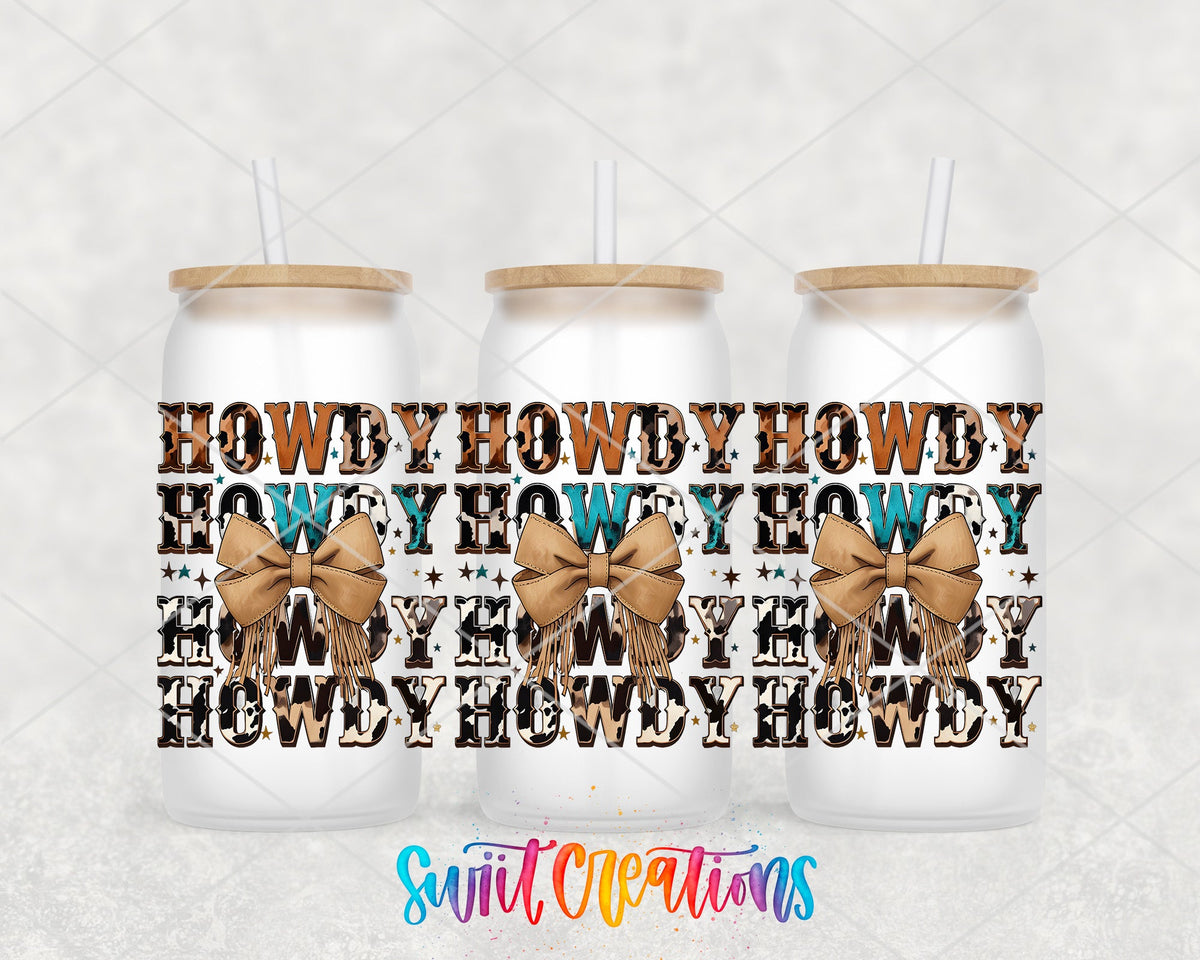 Howdy Western UV DTF Transfer Tumbler Wrap | Cowhide Bow Country Pattern Tumbler Design | DTF281 - Swiit Creations