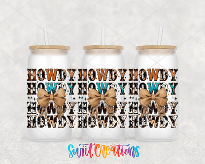 Howdy Western UV DTF Transfer Tumbler Wrap | Cowhide Bow Country Pattern Tumbler Design | DTF281 - Swiit Creations