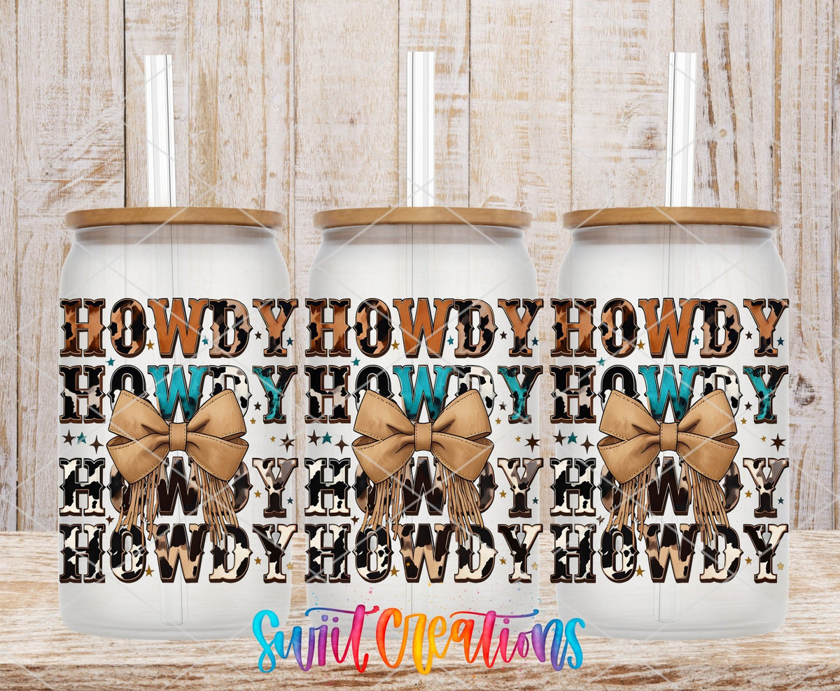 Howdy Western UV DTF Transfer Tumbler Wrap | Cowhide Bow Country Pattern Tumbler Design | DTF281 - Swiit Creations