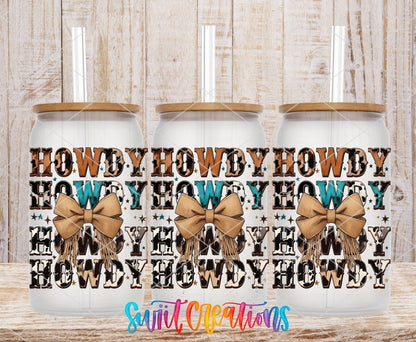 Howdy Western UV DTF Transfer Tumbler Wrap | Cowhide Bow Country Pattern Tumbler Design | DTF281 - Swiit Creations