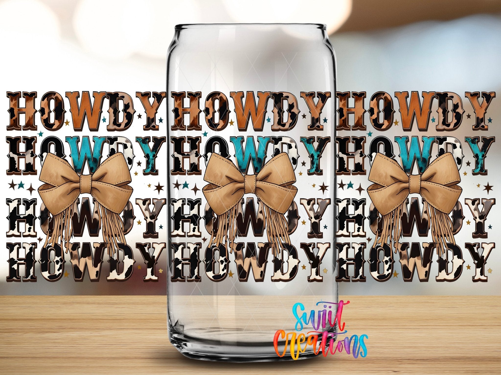 Howdy Western UV DTF Transfer Tumbler Wrap | Cowhide Bow Country Pattern Tumbler Design | DTF281 - Swiit Creations