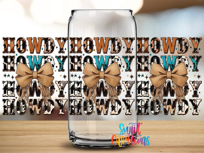 Howdy Western UV DTF Transfer Tumbler Wrap | Cowhide Bow Country Pattern Tumbler Design | DTF281 - Swiit Creations