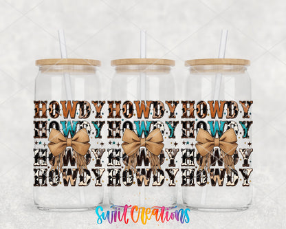 Howdy Western UV DTF Transfer Tumbler Wrap | Cowhide Bow Country Pattern Tumbler Design | DTF281 - Swiit Creations