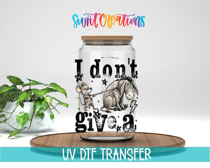 I Don’t Give A Rat’s Ass UV DTF transfer displayed on a clear jar mockup from Swiit Creations