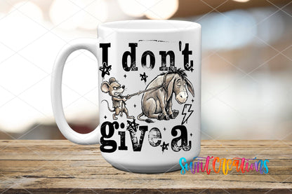 I Don’t Give A Rat’s Ass UV DTF transfer displayed on a white ceramic mug from Swiit Creations