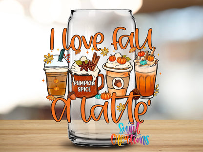 I Love Fall A Latte UV DTF Transfer Tumbler Wrap | Pumpkin Spice Coffee Cup Decal | DTF244 - Swiit Creations
