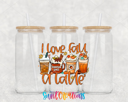 I Love Fall A Latte UV DTF Transfer Tumbler Wrap | Pumpkin Spice Coffee Cup Decal | DTF244 - Swiit Creations