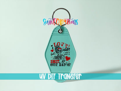I Love Hard Motel Keychain UV DTF Transfer | Skeleton Attitude Design | MK1920 - Swiit Creations