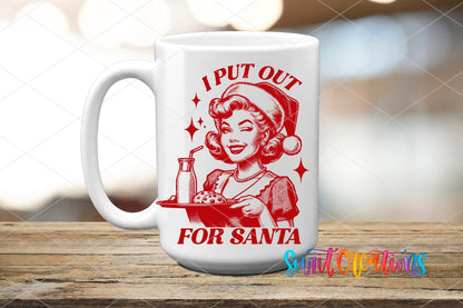 Swiit Creations UV DTF I Put Out For Santa Christmas transfer applied to a white ceramic mug