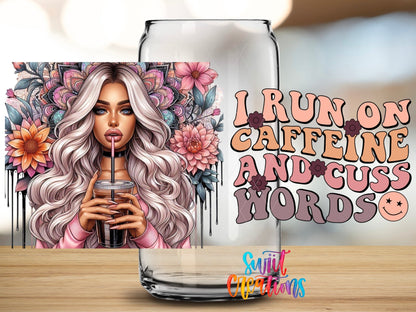 I Run on Caffeine and Cuss Words UV DTF Transfer Tumbler Wrap | DTF091 - Swiit Creations