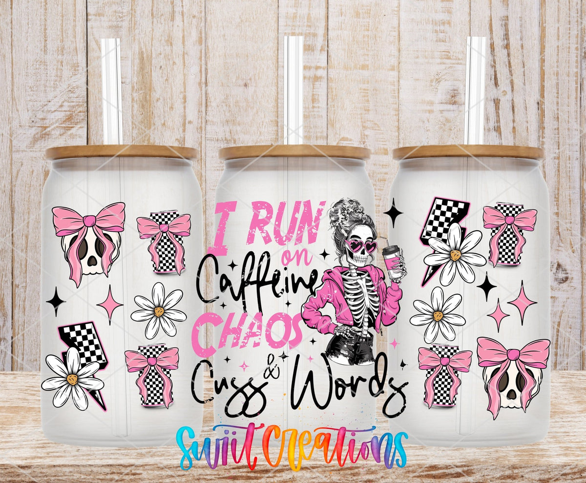 I Run On Caffeine Chaos & Cuss Words UV DTF Transfer Tumbler Wrap | DTF279 - Swiit Creations