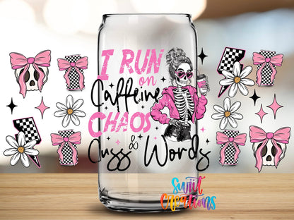 I Run On Caffeine Chaos & Cuss Words UV DTF Transfer Tumbler Wrap | DTF279 - Swiit Creations