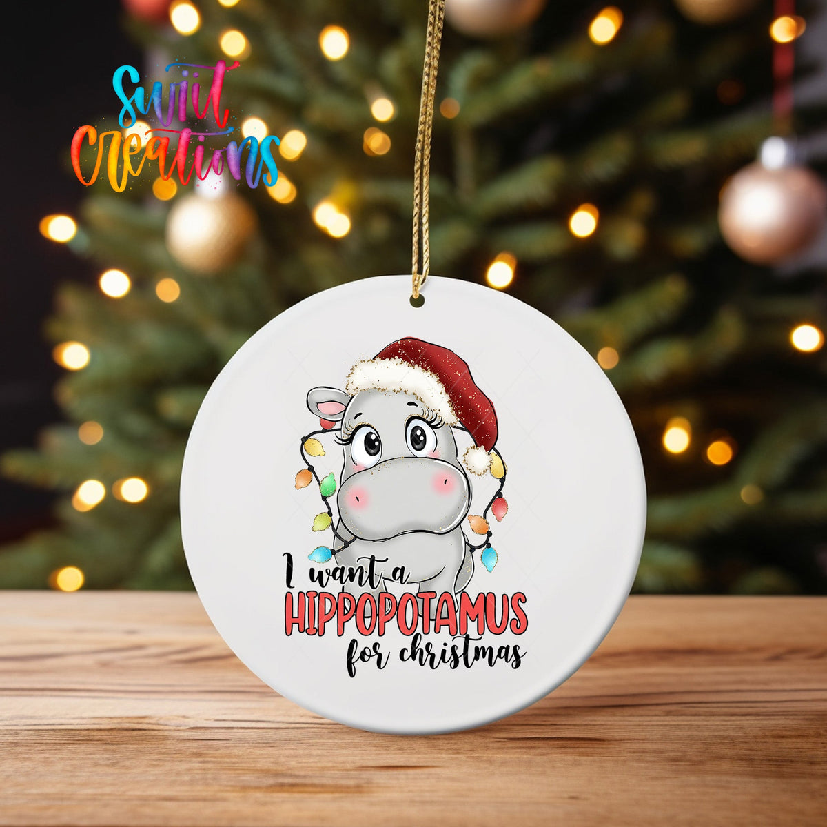 I Want a Hippopotamus for Christmas UV DTF Ornament Transfer | O-1502 - Swiit Creations