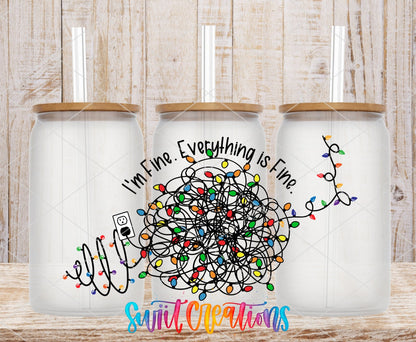 Im Fine Everything Is Fine Christmas Lights UV DTF Transfer Tumbler Wrap | DTF198 - Swiit Creations