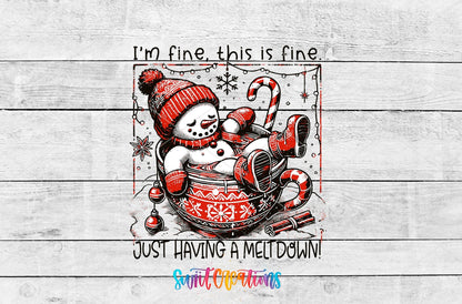 Swiit Creations UV DTF Snowman Having a Meltdown transfer shown as the full artwork preview
