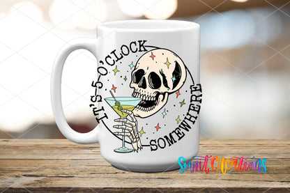 Swiit Creations UV DTF It's 5 o'clock Somewhere transfer applied to a white ceramic mug