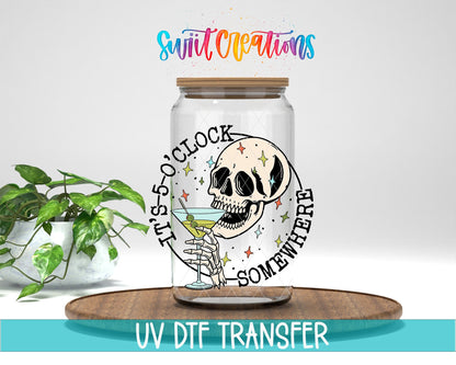Swiit Creations UV DTF It's 5 o'clock Somewhere transfer displayed on a clear jar mockup
