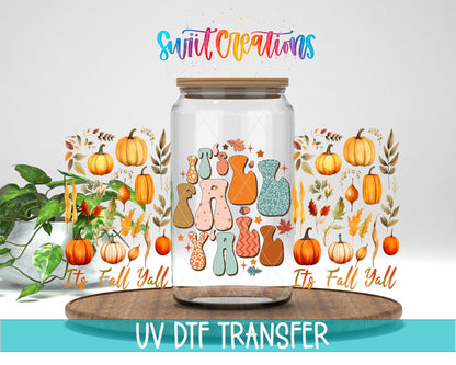 It’s Fall Y’all UV DTF Transfer Tumbler Wrap | Pumpkin Leaves Autumn | DTF161 - Swiit Creations