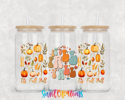 It’s Fall Y’all UV DTF Transfer Tumbler Wrap | Pumpkin Leaves Autumn | DTF161 - Swiit Creations