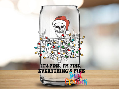 It’s Fine I’m Fine Everything’s Fine UV DTF Decal | Christmas Skeleton Tumbler Wrap | UV781 - Swiit Creations
