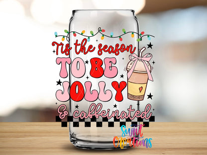 Jolly And Caffeinated UV DTF Decal | Christmas Coffee Tumbler Wrap | UV1308 - Swiit Creations