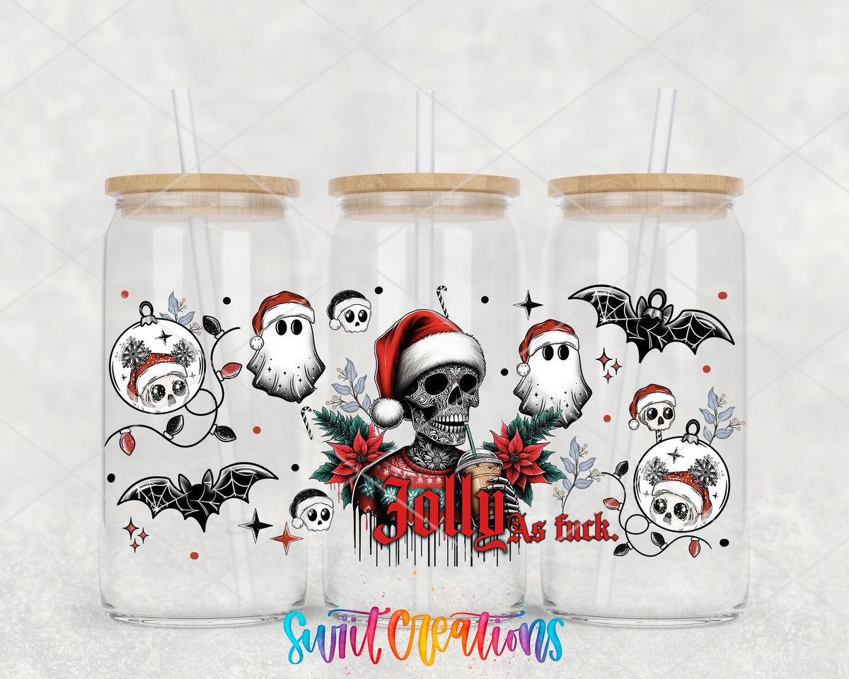 Jolly As F Skeleton Ghost Christmas UV DTF Transfer Tumbler Wrap | DTF194 - Swiit Creations