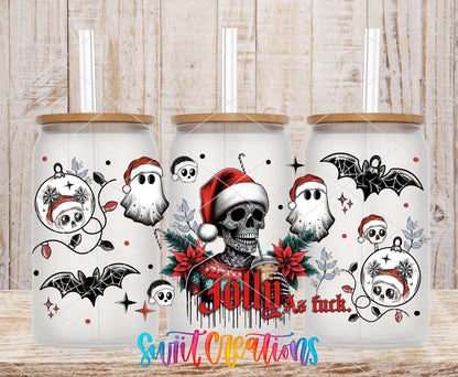Jolly As F Skeleton Ghost Christmas UV DTF Transfer Tumbler Wrap | DTF194 - Swiit Creations