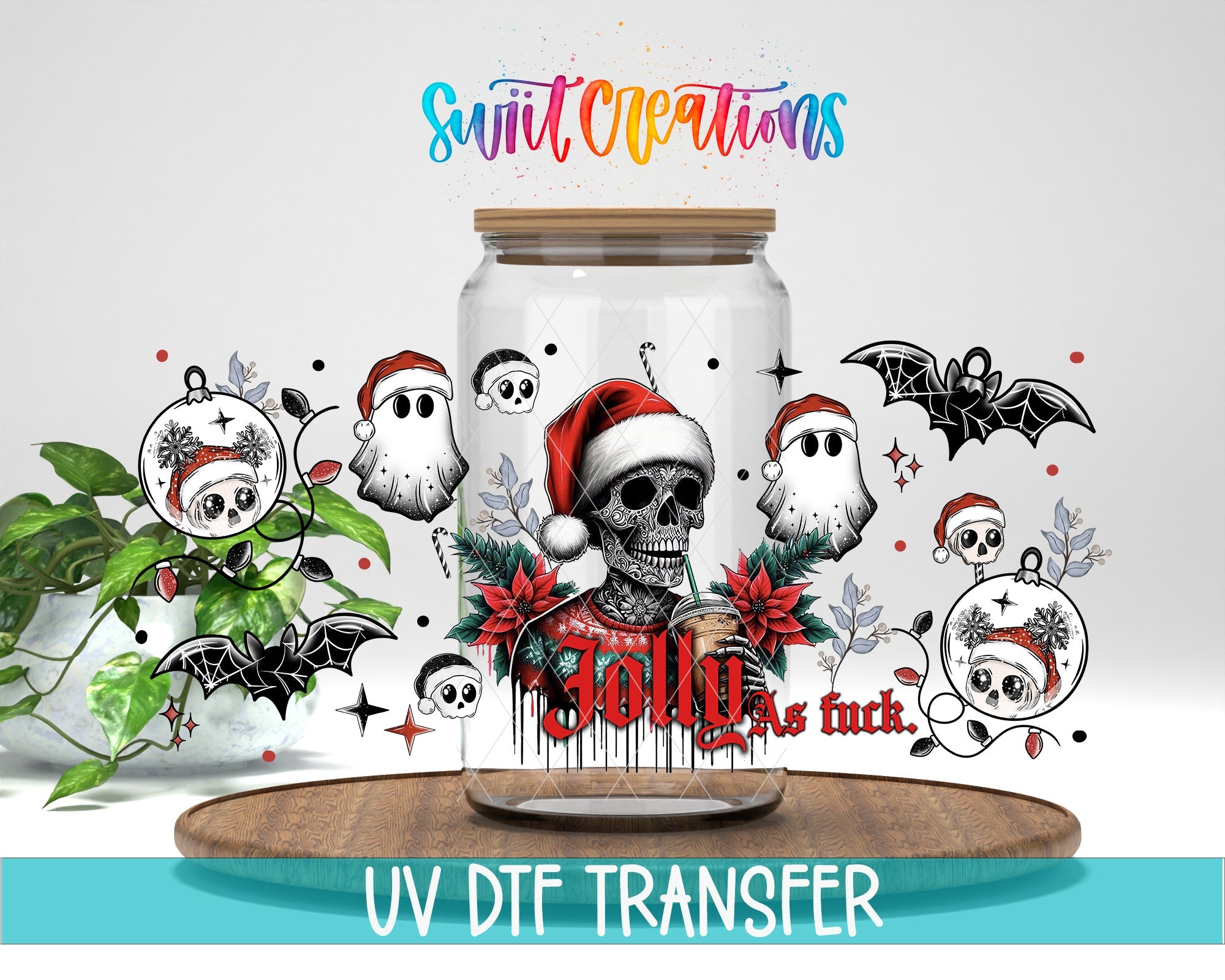 Jolly As F Skeleton Ghost Christmas UV DTF Transfer Tumbler Wrap | DTF194 - Swiit Creations