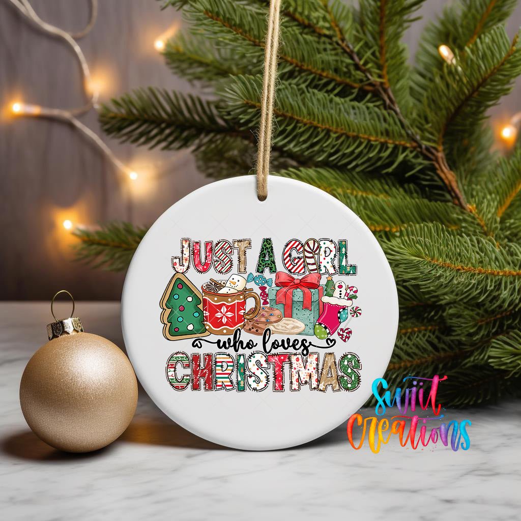 Just a Girl Who Loves Christmas UV DTF Ornament Transfer | O-1682 - Swiit Creations