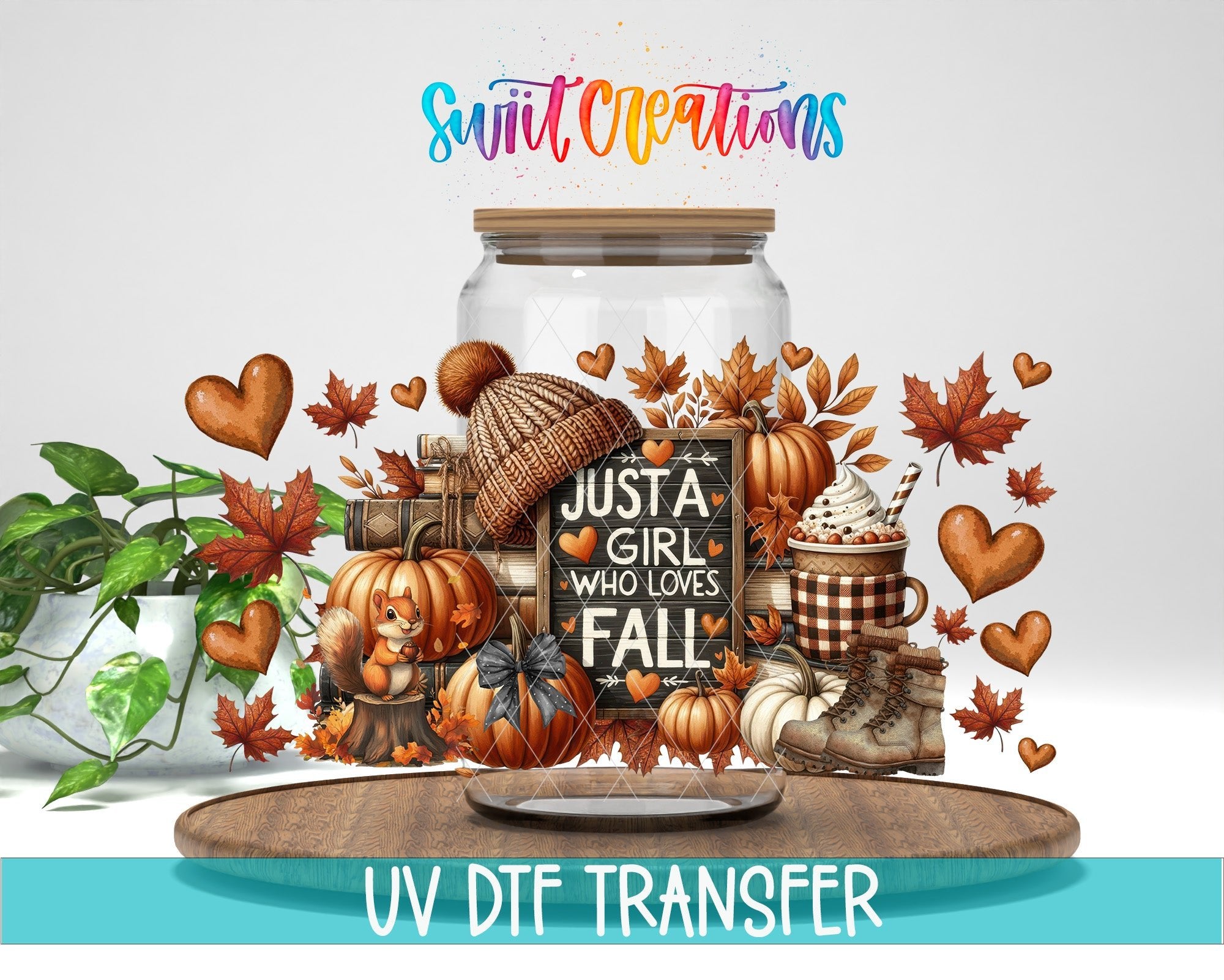 Just A Girl Who Loves Fall UV DTF Transfer Tumbler Wrap | Pumpkin Coffee Book Boot | DTF273 - Swiit Creations