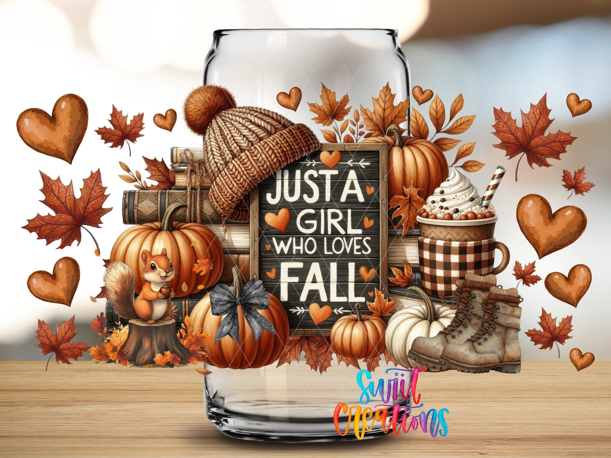 Just A Girl Who Loves Fall UV DTF Transfer Tumbler Wrap | Pumpkin Coffee Book Boot | DTF273 - Swiit Creations