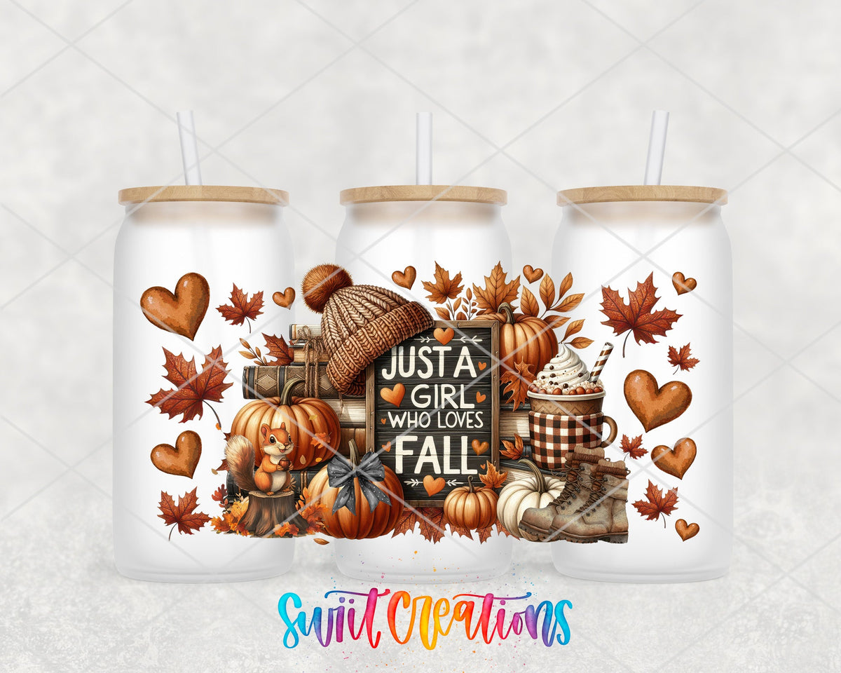 Just A Girl Who Loves Fall UV DTF Transfer Tumbler Wrap | Pumpkin Coffee Book Boot | DTF273 - Swiit Creations