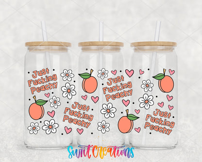 Just Fucking Peachy UV DTF Transfer Tumbler Wrap | Peach Floral Adult Humor | DTF334 - Swiit Creations