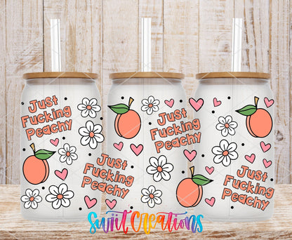 Just Fucking Peachy UV DTF Transfer Tumbler Wrap | Peach Floral Adult Humor | DTF334 - Swiit Creations