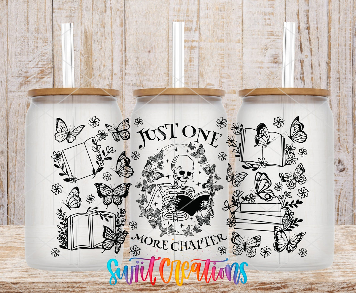 Just One More Chapter UV DTF Transfer Tumbler Wrap | Skeleton Book Lover | DTF078 - Swiit Creations