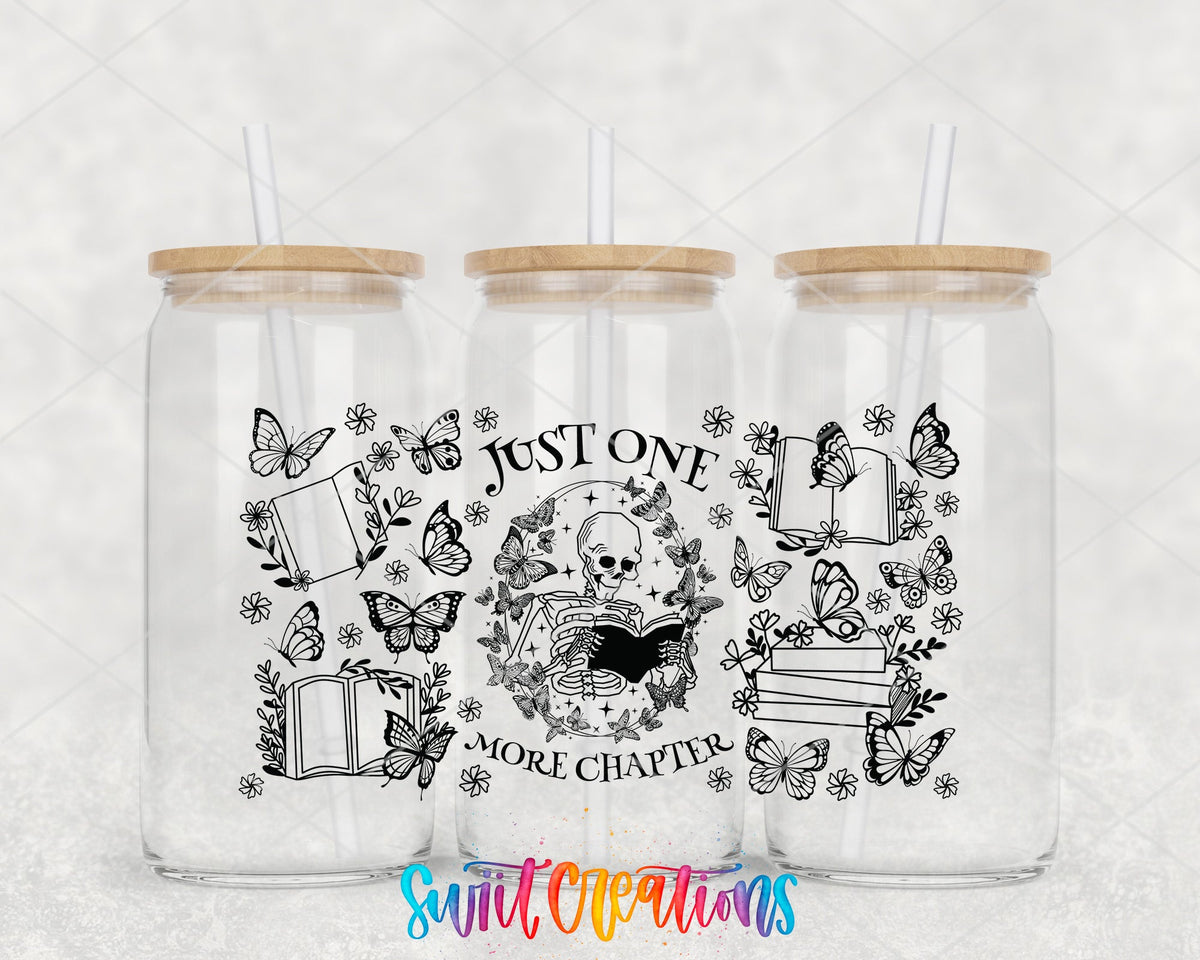 Just One More Chapter UV DTF Transfer Tumbler Wrap | Skeleton Book Lover | DTF078 - Swiit Creations
