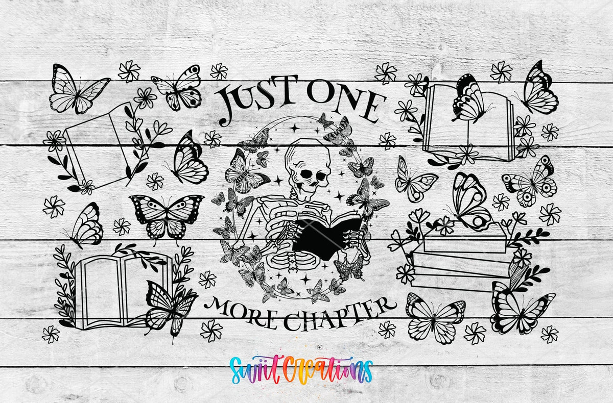 Just One More Chapter UV DTF Transfer Tumbler Wrap | Skeleton Book Lover | DTF078 - Swiit Creations